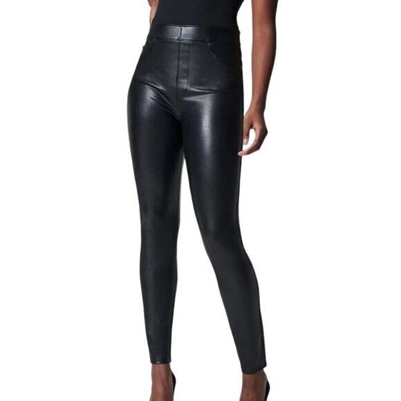 Spanx Womens XS Black Leather Like Ankle Skinny‎ Pant Leggings - Picture 1 of 10